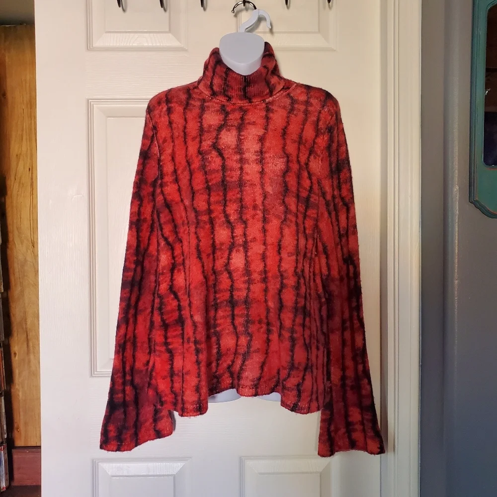 Zara Knit Tie-Dyed Sweater Oversized Bell Long Sleeve Wool Blend Small Bohemian